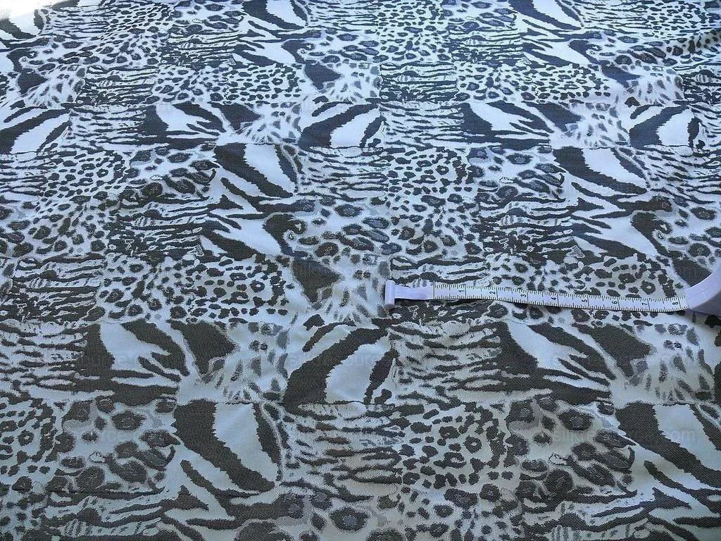 Brunschwig &amp; Fils Animal Skin Tiger Leopard Shark Zebra 100% Silk Lampas Charcoal Silver Black