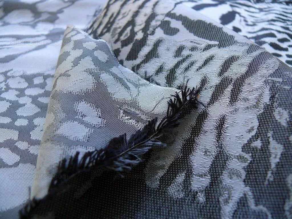 Brunschwig &amp; Fils Animal Skin Tiger Leopard Shark Zebra 100% Silk Lampas Charcoal Silver Black