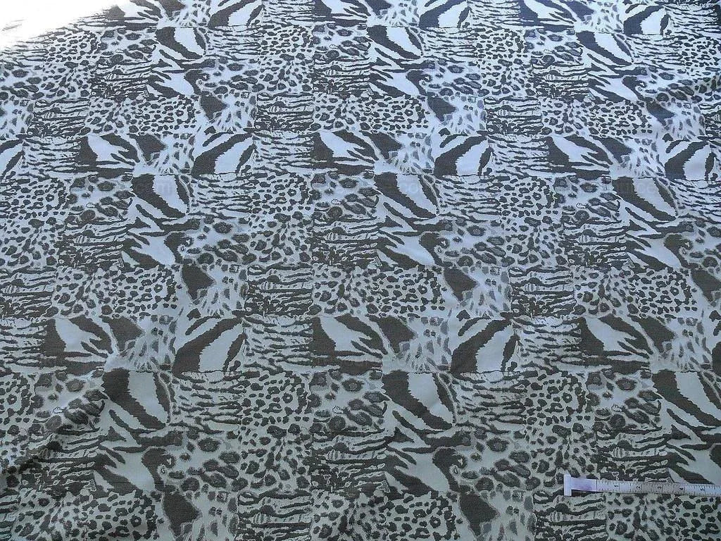 Brunschwig &amp; Fils Animal Skin Tiger Leopard Shark Zebra 100% Silk Lampas Charcoal Silver Black