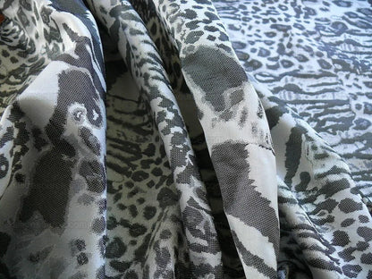 Brunschwig &amp; Fils Animal Skin Tiger Leopard Shark Zebra 100% Silk Lampas Charcoal Silver Black