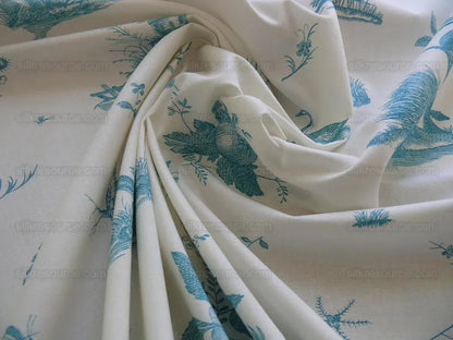 Brunschwig &amp; Fils Chinoisere A L'americaine Toile Aqua Blue White Bird Animal  Flora and Fauna from Mount Vernon Toile de jouy