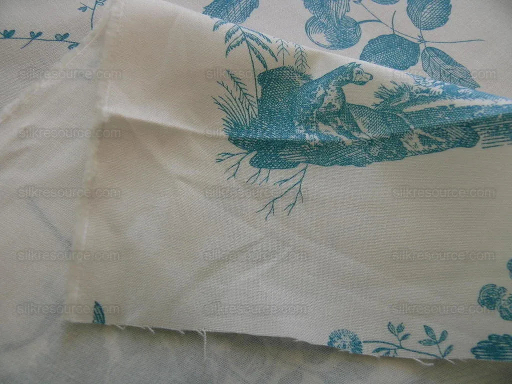 Brunschwig &amp; Fils Chinoisere A L'americaine Toile Aqua Blue White Bird Animal  Flora and Fauna from Mount Vernon Toile de jouy