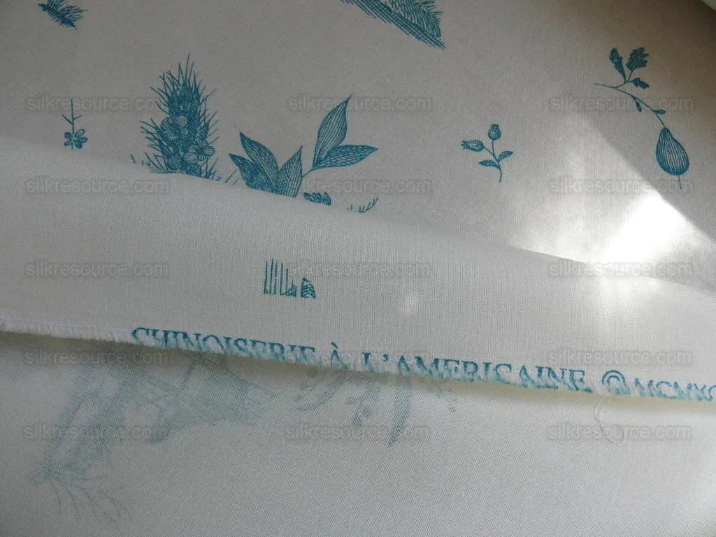 Brunschwig &amp; Fils Chinoisere A L'americaine Toile Aqua Blue White Bird Animal  Flora and Fauna from Mount Vernon Toile de jouy