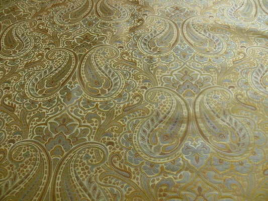 100% Silk Lampas Small Jewelled Paisley "goldspun" Gold Blue Brown