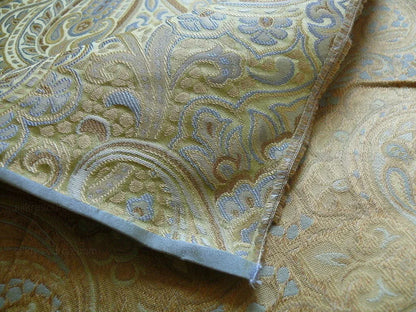 100% Silk Lampas Small Jewelled Paisley "celadon" Blue Brown Beige Gold