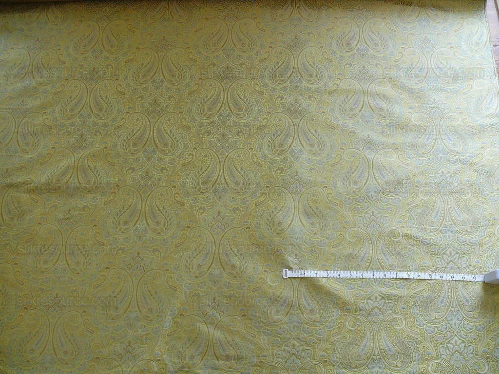100% Silk Lampas Small Jewelled Paisley "celadon" Blue Brown Beige Gold