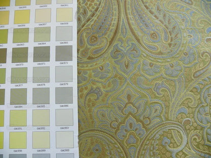 100% Silk Lampas Small Jewelled Paisley "celadon" Blue Brown Beige Gold