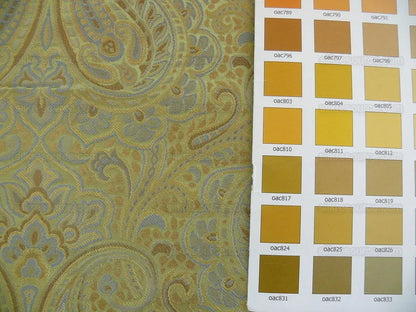 100% Silk Lampas Small Jewelled Paisley "celadon" Blue Brown Beige Gold