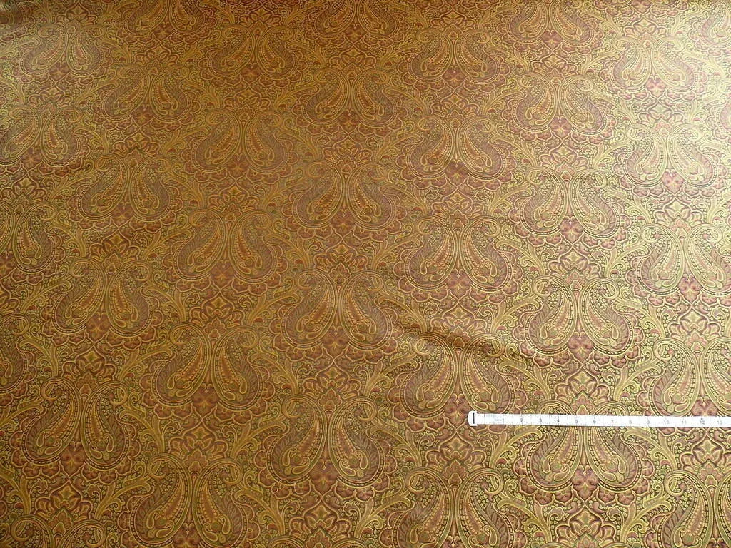 100% Silk Lampas Small Jewelled Paisley "spice" Brown Yellow Green