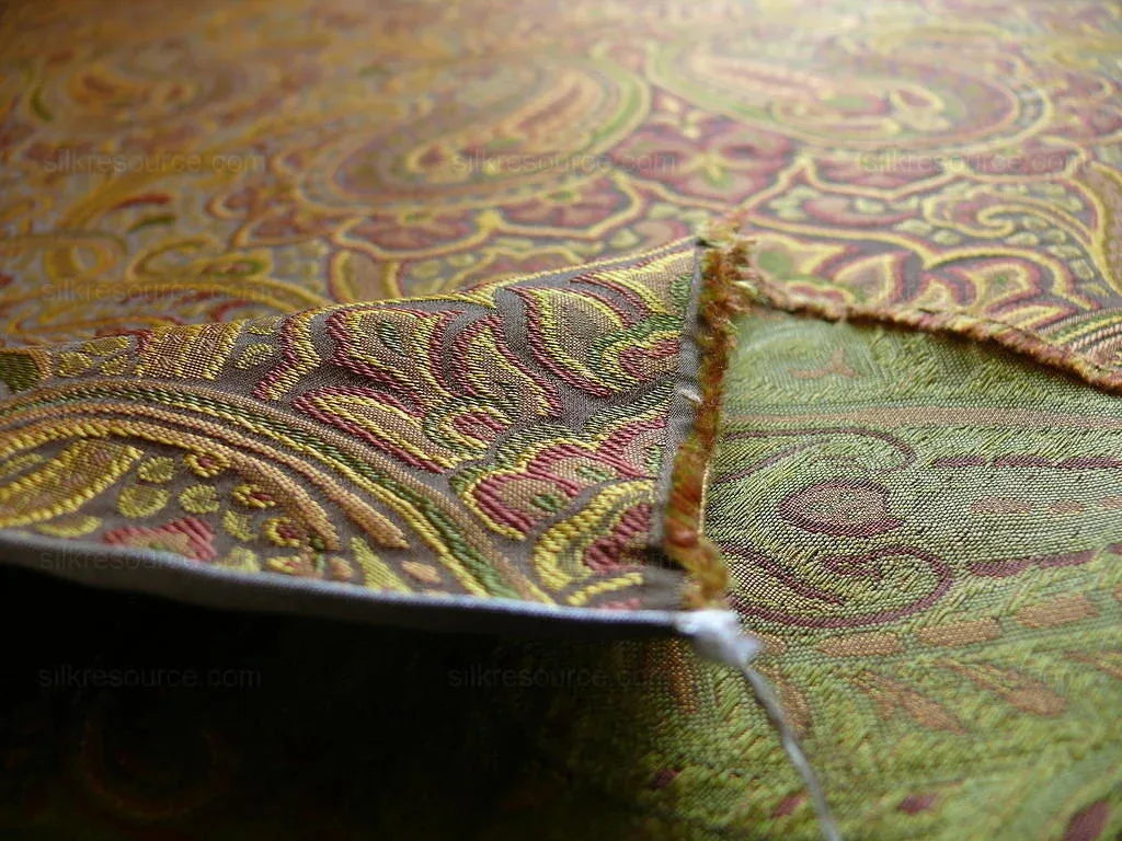 100% Silk Lampas Small Jewelled Paisley "spice" Brown Yellow Green