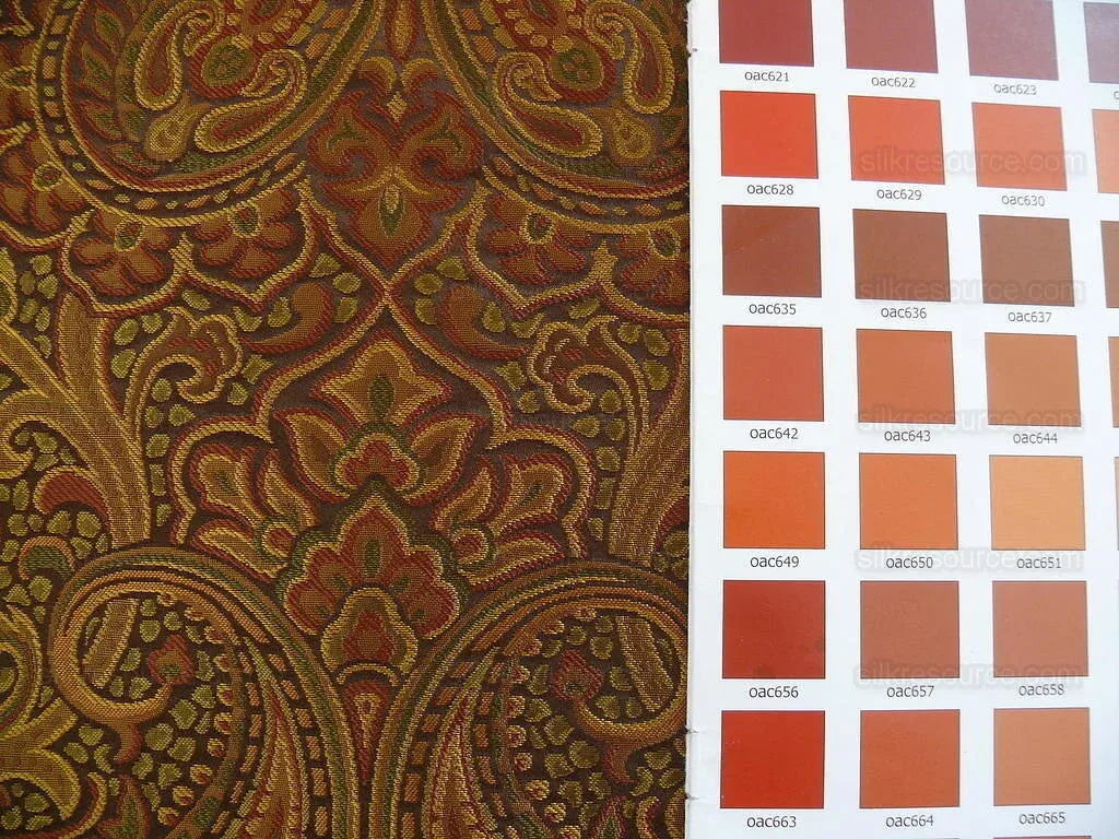 100% Silk Lampas Small Jewelled Paisley "spice" Brown Yellow Green