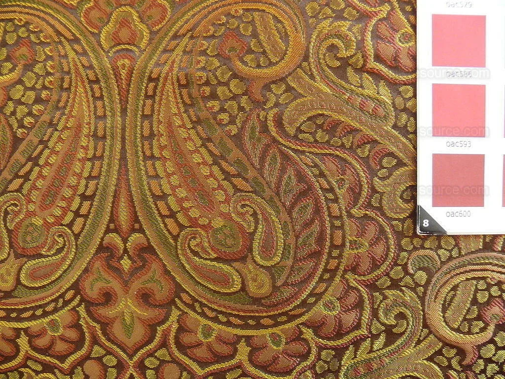 100% Silk Lampas Small Jewelled Paisley "spice" Brown Yellow Green