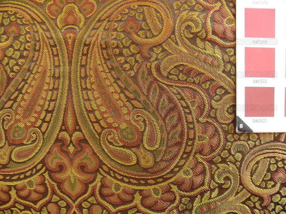 100% Silk Lampas Small Jewelled Paisley "spice" Brown Yellow Green