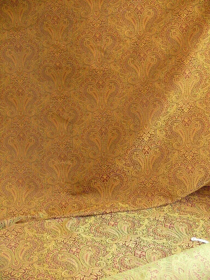 100% Silk Lampas Small Jewelled Paisley "spice" Brown Yellow Green