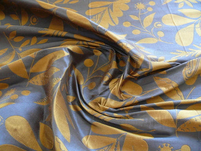 By Yard 100% Silk Damask Fairy Tale Tree Of Life "blue" Gold Thick Josef Frank MSRP USD356/Y