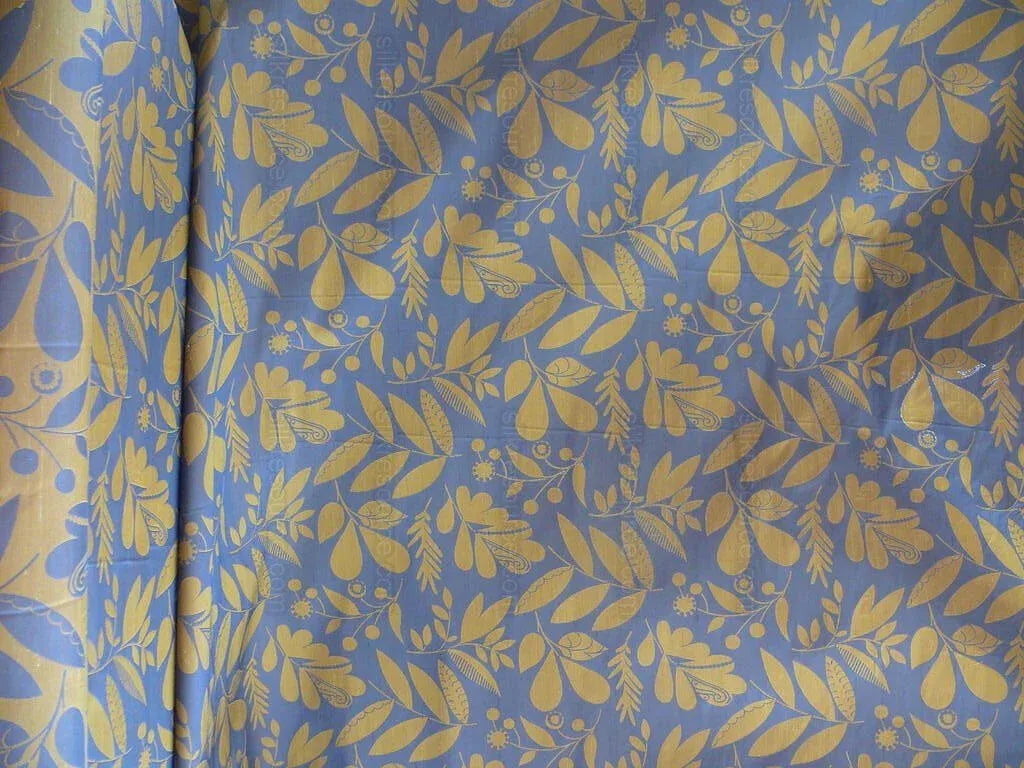 By Yard 100% Silk Damask Fairy Tale Tree Of Life "blue" Gold Thick Josef Frank MSRP USD356/Y