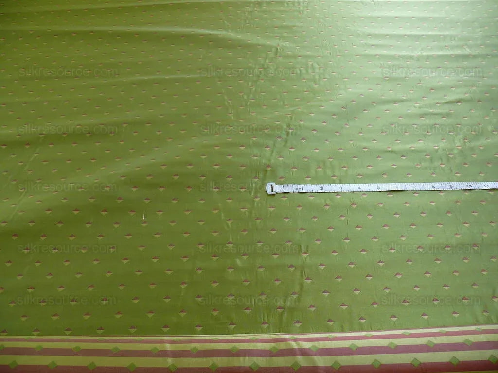by yard Hi End 100% Silk Lampas Diamond Dot "kiwi" Green Red Magenta Khaki Yellow  Stripe Reversible