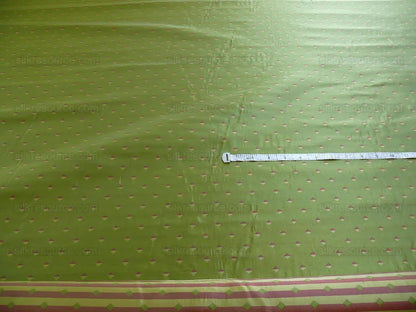 by yard Hi End 100% Silk Lampas Diamond Dot "kiwi" Green Red Magenta Khaki Yellow  Stripe Reversible