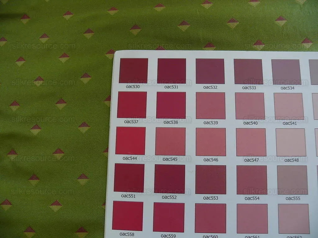 by yard Hi End 100% Silk Lampas Diamond Dot "kiwi" Green Red Magenta Khaki Yellow  Stripe Reversible