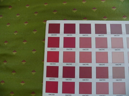 by yard Hi End 100% Silk Lampas Diamond Dot "kiwi" Green Red Magenta Khaki Yellow  Stripe Reversible