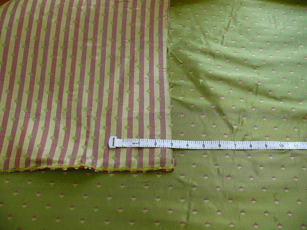 by yard Hi End 100% Silk Lampas Diamond Dot "kiwi" Green Red Magenta Khaki Yellow  Stripe Reversible