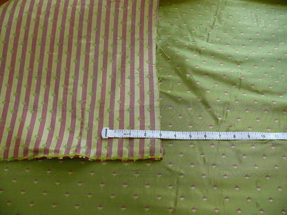 by yard Hi End 100% Silk Lampas Diamond Dot "kiwi" Green Red Magenta Khaki Yellow  Stripe Reversible