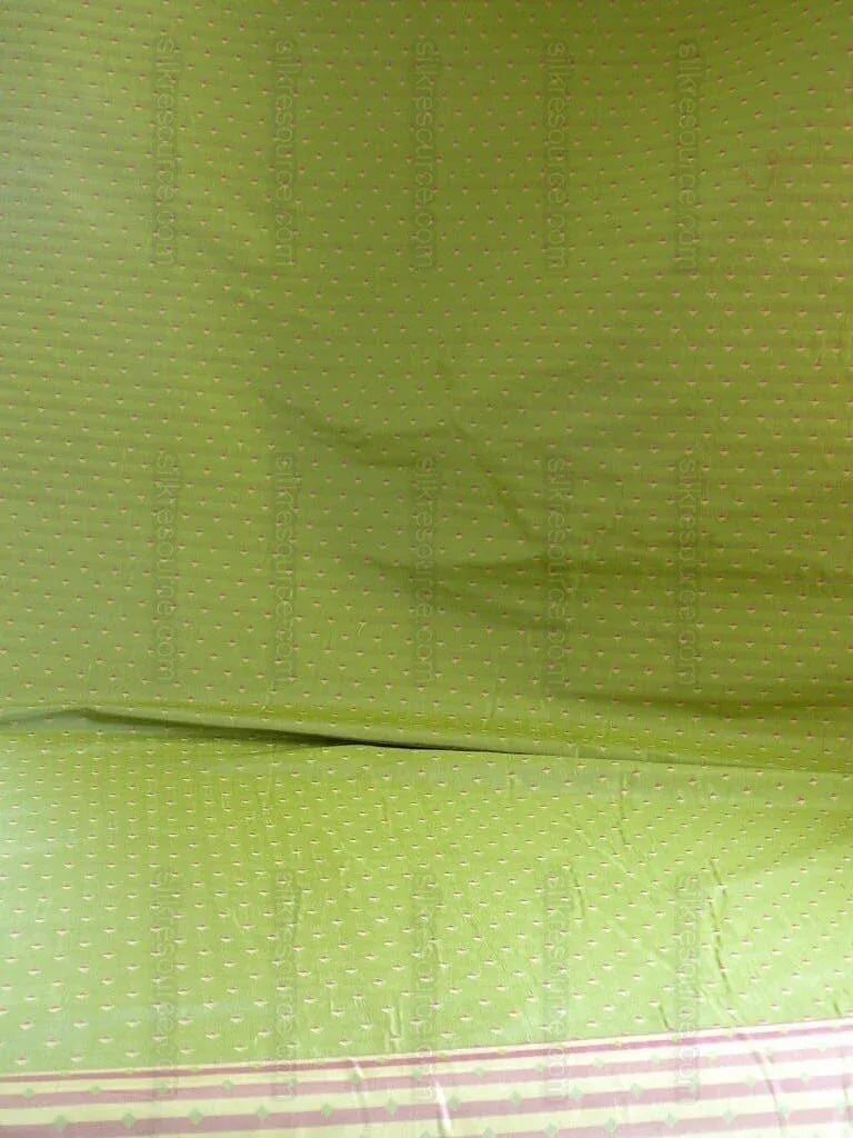 by yard Hi End 100% Silk Lampas Diamond Dot "kiwi" Green Red Magenta Khaki Yellow  Stripe Reversible