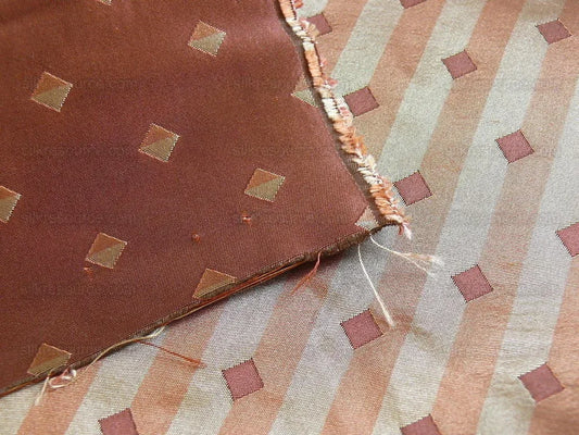 100% Silk Lampas Diamond Dot "redwood" Red Maroon Pink Khaki  Stripe Reversible