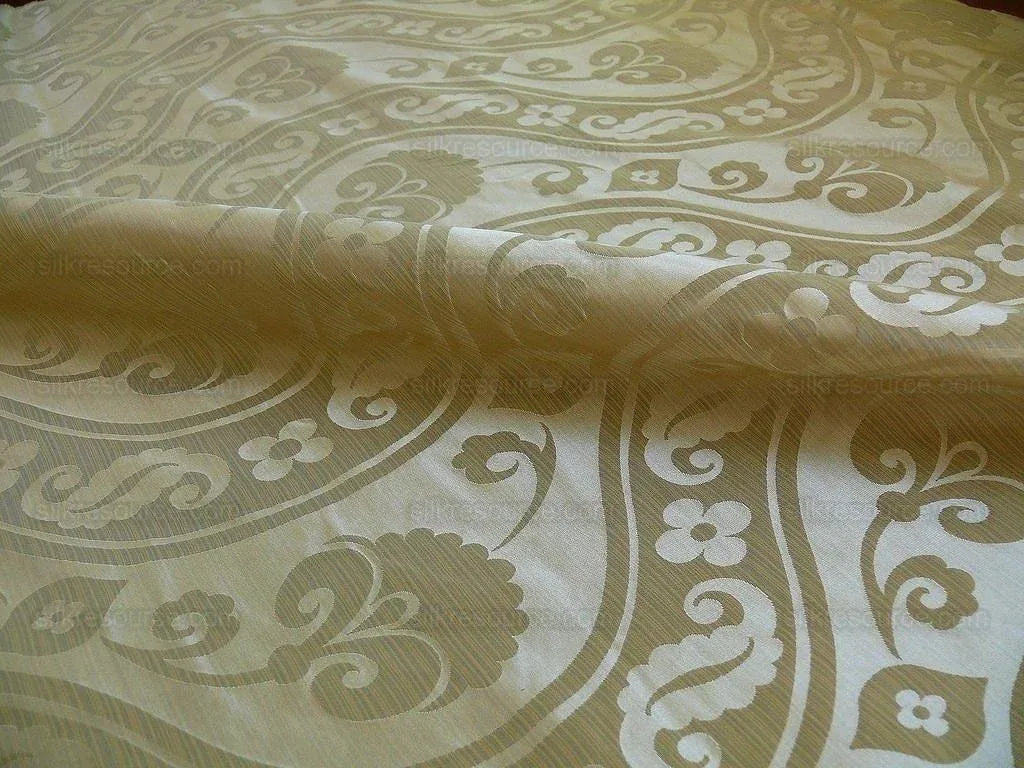 100% Silk Damask Peony River - Mist Ecru