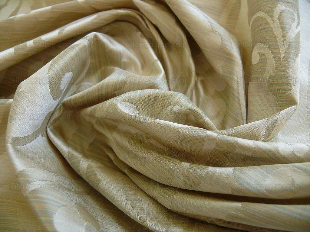 100% Silk Damask Peony River - Mist Ecru