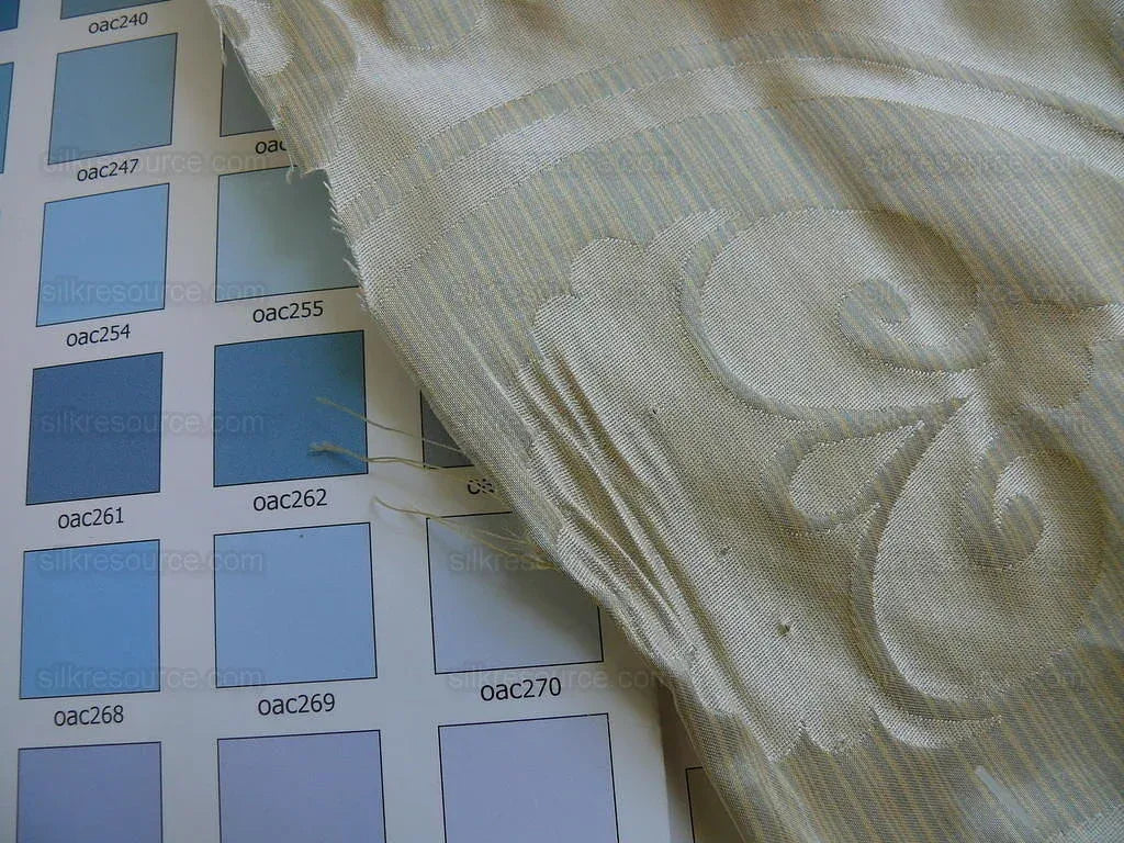 100% Silk Damask Peony River - Mist Ecru