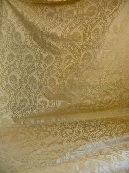 100% Silk Damask Peony River - Mist Ecru