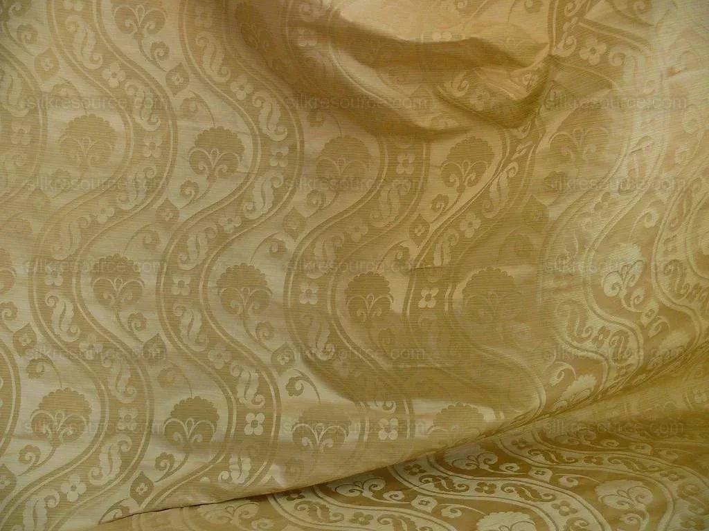 100% Silk Damask Peony River - Mist Ecru