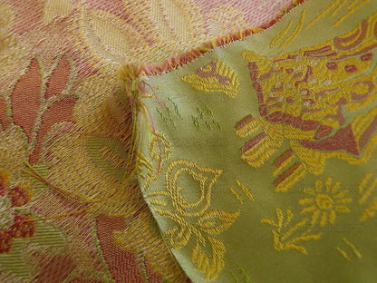 100%silk Lampas Madame Butterfly "flora" Green