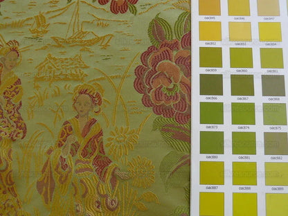 100%silk Lampas Madame Butterfly "flora" Green