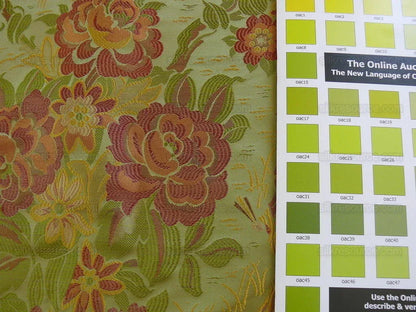 100%silk Lampas Madame Butterfly "flora" Green