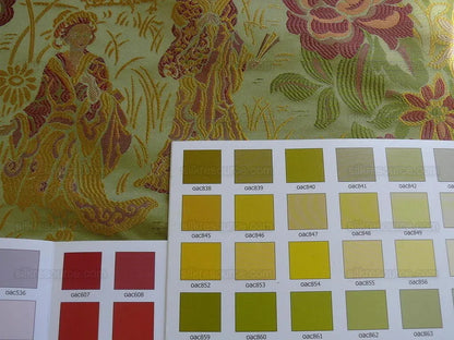 100%silk Lampas Madame Butterfly "flora" Green