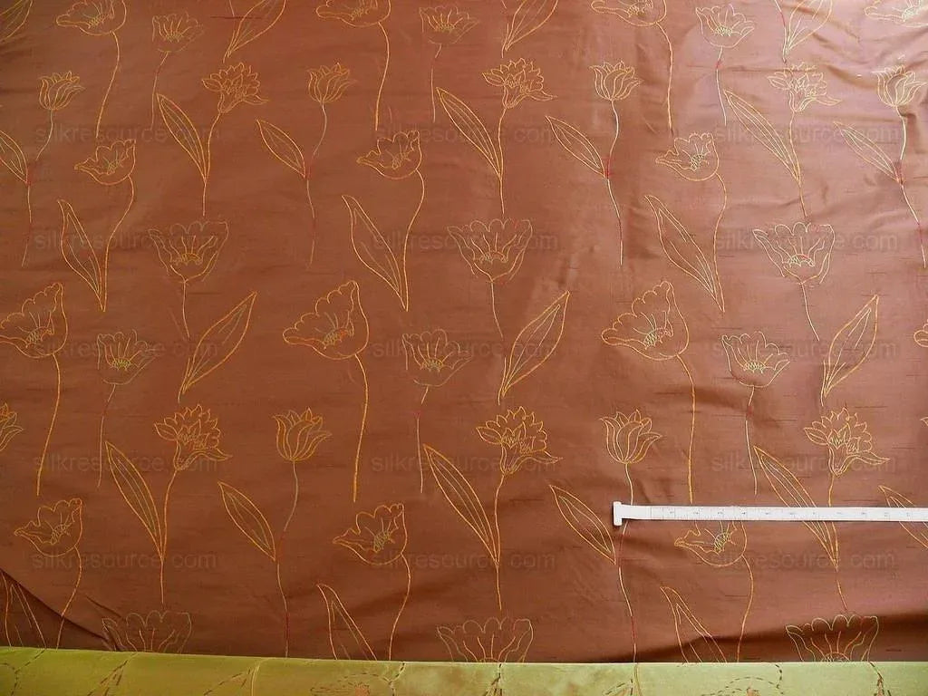 100% Silk Lampas Tulip "brick" Red Mod Picasso Modern Abstract Flora Thick MSRP USD 300+/Y