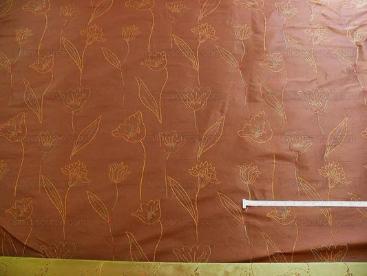 100% Silk Lampas Tulip "brick" Red Mod Picasso Modern Abstract Flora Thick MSRP USD 300+/Y