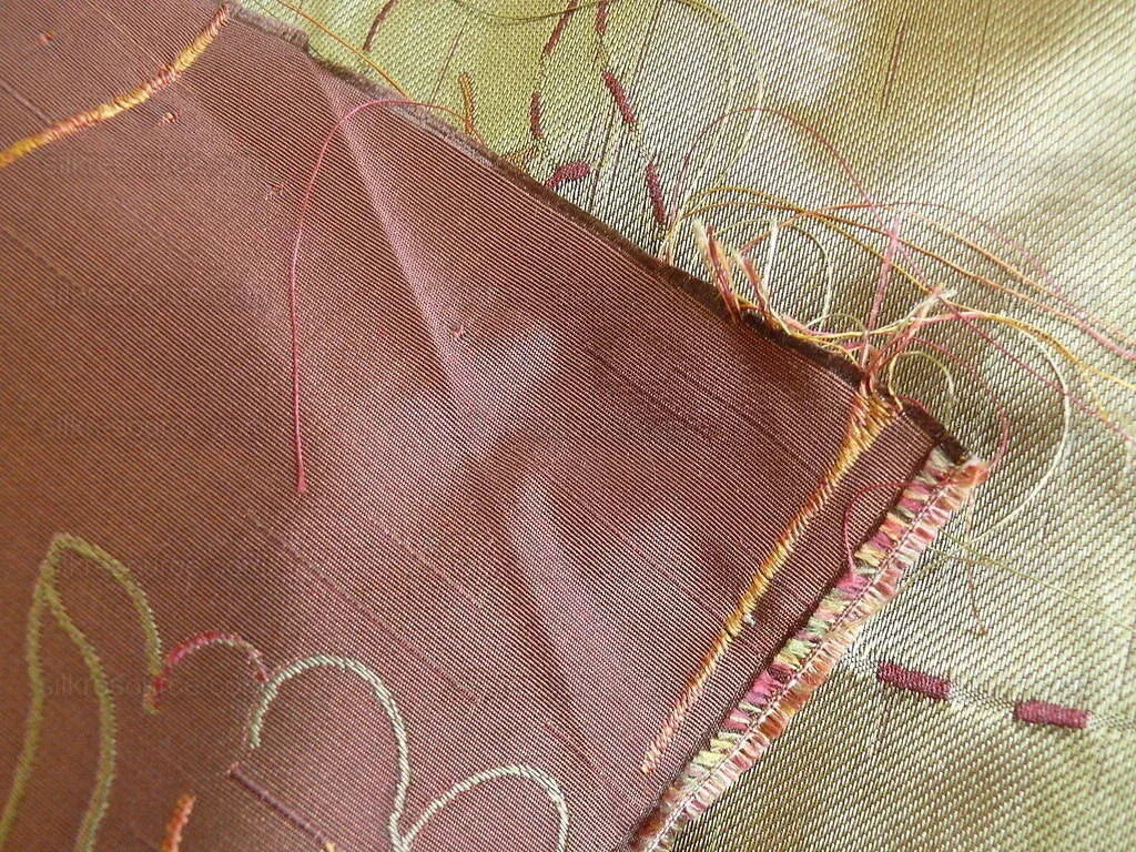 100% Silk Lampas Tulip "brick" Red Mod Picasso Modern Abstract Flora Thick MSRP USD 300+/Y