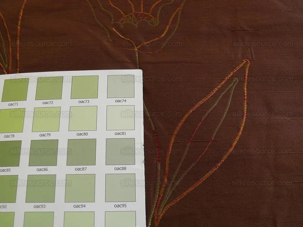 100% Silk Lampas Tulip "brick" Red Mod Picasso Modern Abstract Flora Thick MSRP USD 300+/Y