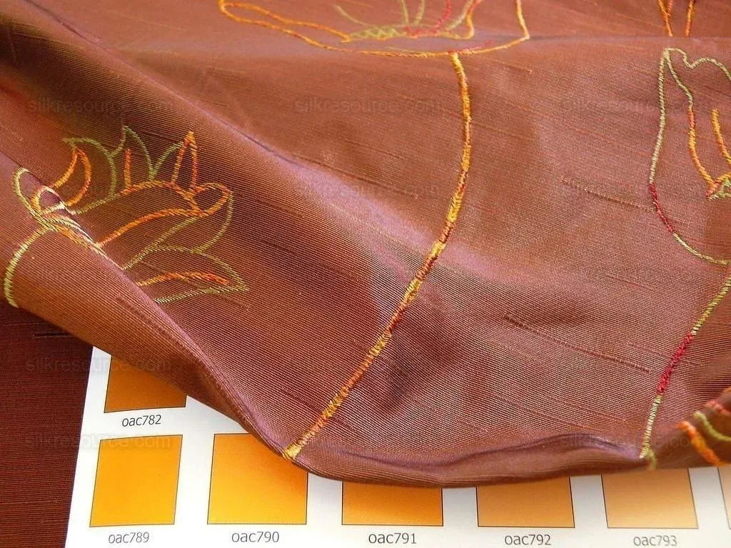 100% Silk Lampas Tulip "brick" Red Mod Picasso Modern Abstract Flora Thick MSRP USD 300+/Y