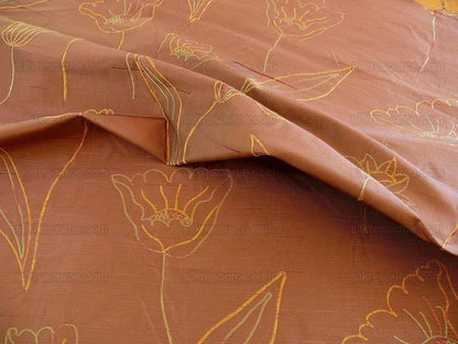 100% Silk Lampas Tulip "brick" Red Mod Picasso Modern Abstract Flora Thick MSRP USD 300+/Y