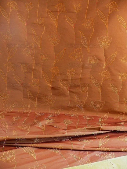 100% Silk Lampas Tulip "brick" Red Mod Picasso Modern Abstract Flora Thick MSRP USD 300+/Y