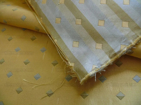 100% Silk Lampas Diamond Dot "aspen" Yellow Blue Green  Stripe Reversible