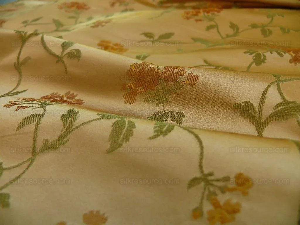 Schumacher 100% Silk Lampas Sage Blossom Sprig "spice" Gold