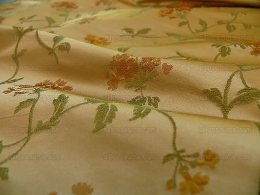 Schumacher 100% Silk Lampas Sage Blossom Sprig "spice" Gold