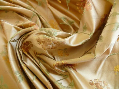 Schumacher 100% Silk Lampas Sage Blossom Sprig "spice" Gold