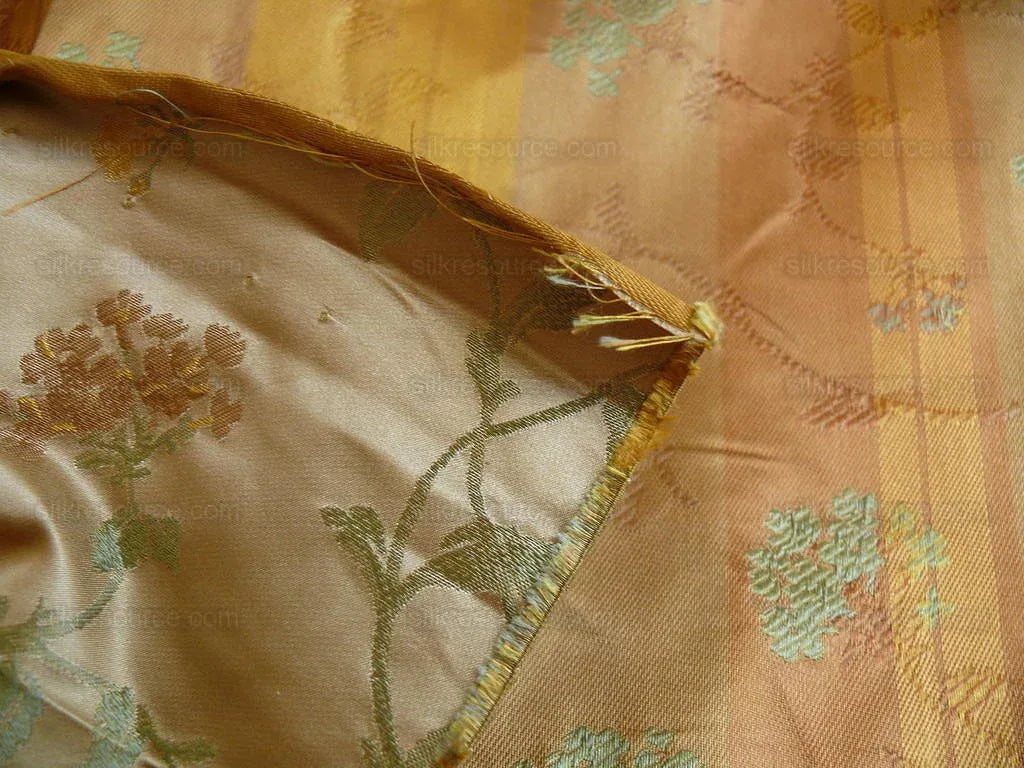 Schumacher 100% Silk Lampas Sage Blossom Sprig "spice" Gold
