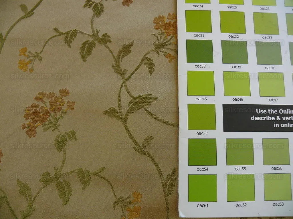 Schumacher 100% Silk Lampas Sage Blossom Sprig "spice" Gold